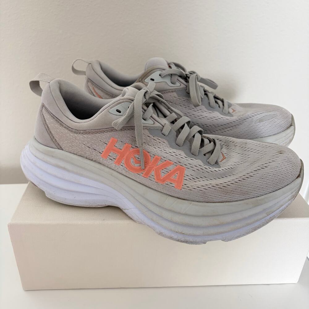 HOKA Gray Bondi 8 Running Sneakers (7.5 Womens)